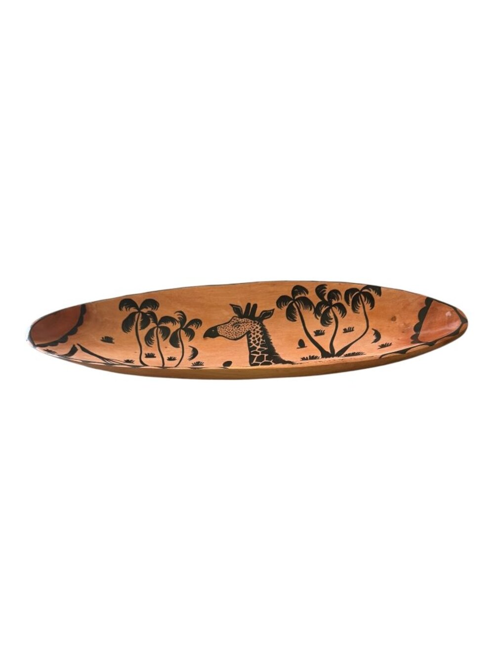 Hand Carved African Wood Giraffe Safari Oval Bowl Tray Folk Art 13 Inch